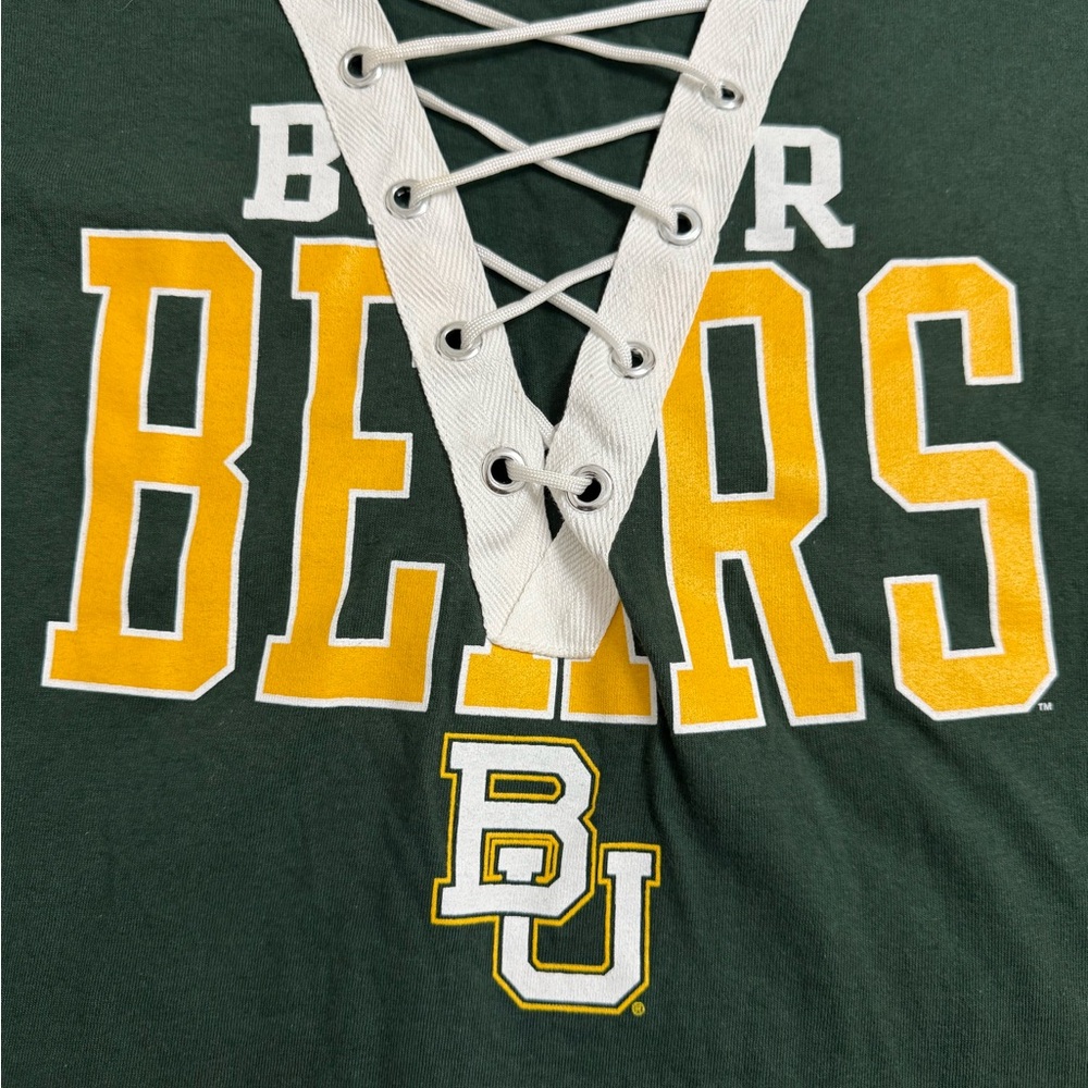 Green Baylor University Bears Lace-Up T-Shirt Large - Picture 3 of 5